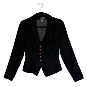 Vintage Charter Club Black Velvet Classic Holiday Blazer W/Covered Buttons Size4